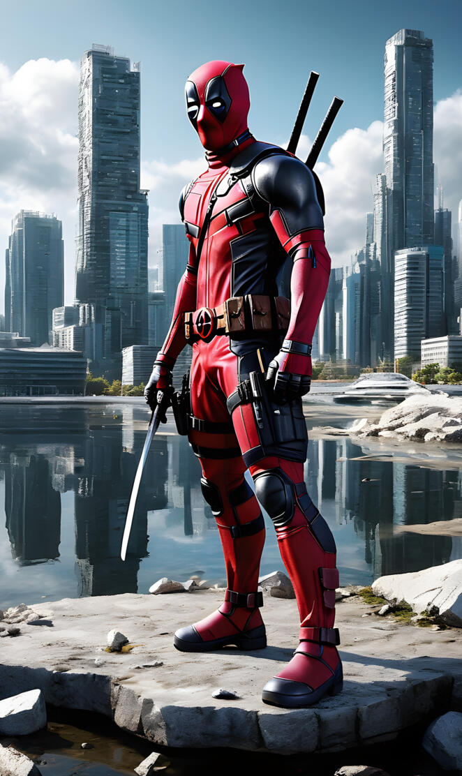 a person in a red suit and helmet holding a fishing pole