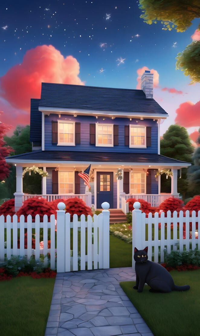 a house with a fence and a dog in front of it