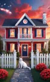 a house with a dog in the front yard
