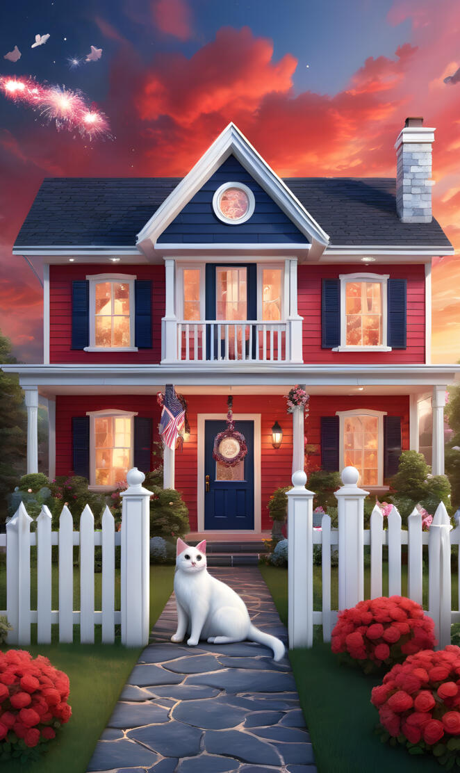 a house with a dog in the front yard