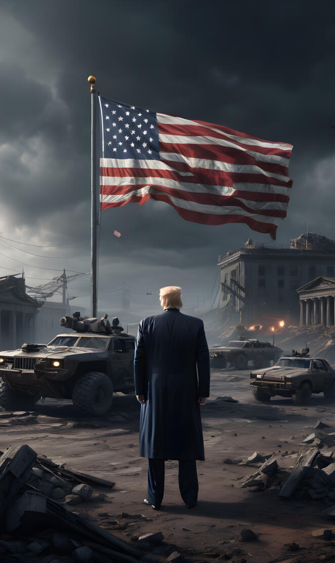 VGa Idiot is standing in front of a flag on a pole.