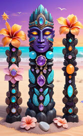 tiki totems on the beach