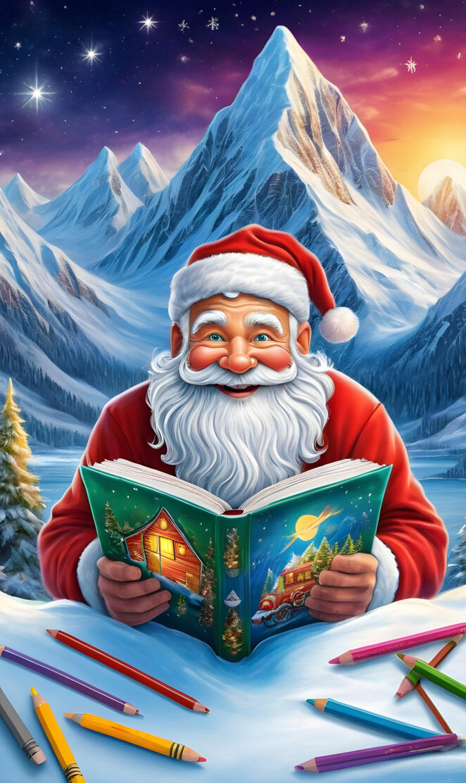 a person in a santa hat holding a book and a box