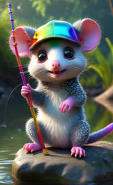 a small animal holding a string