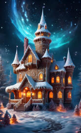 a house with lights on at night