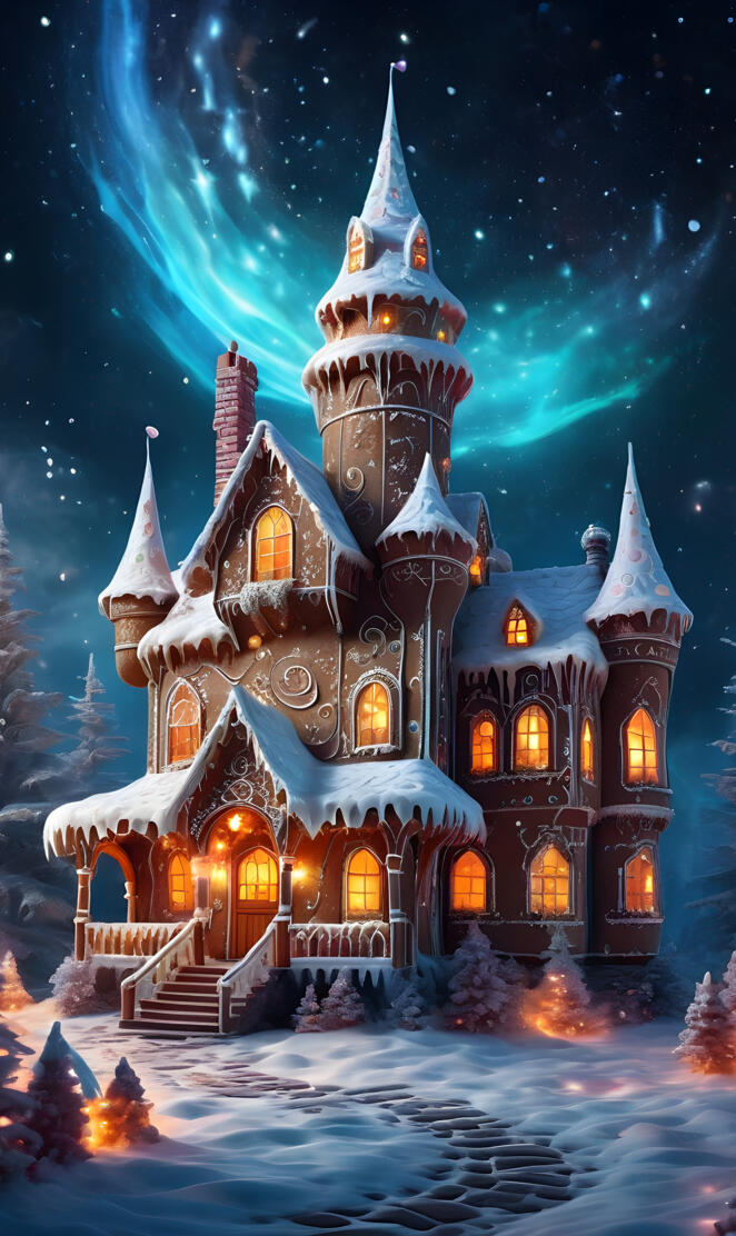 a house with lights on at night