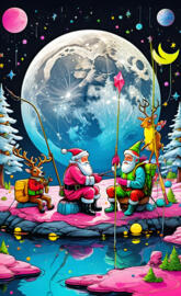 a group of people in clothing on a stage with a large balloon