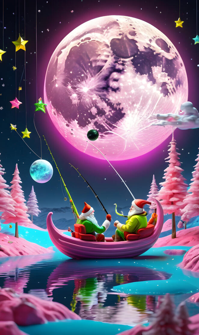 a group of people in a bowl with a large moon in the background