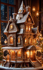 a gingerbread house with lights