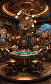 a room with a table and chairs