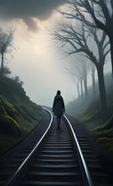 a person walking on a train track