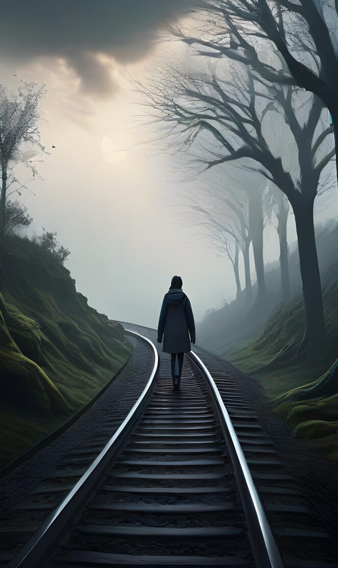 a person walking on a train track