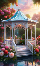a colorful gazebo with flowers