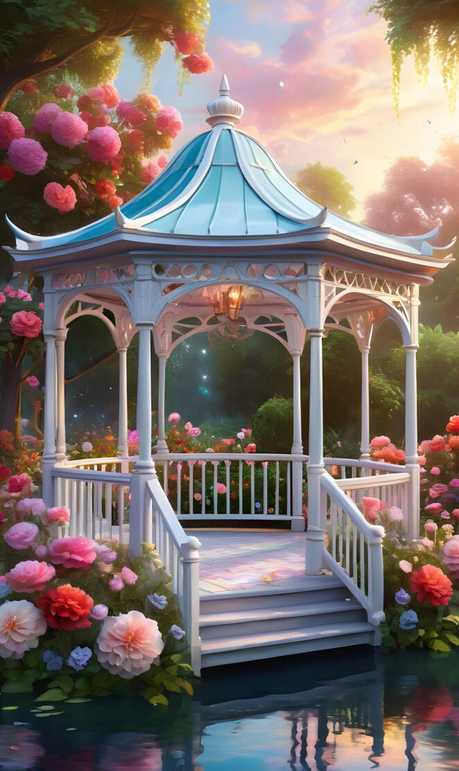 a colorful gazebo with flowers