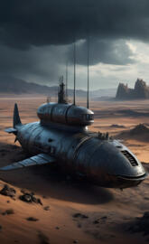 a space shuttle on a sandy surface