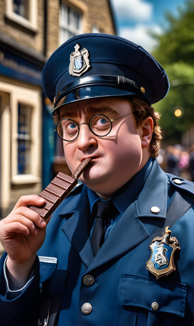 Policeman harry potter with chocolate