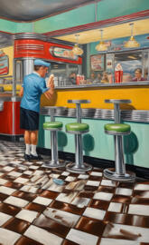 a person standing in front of a bar