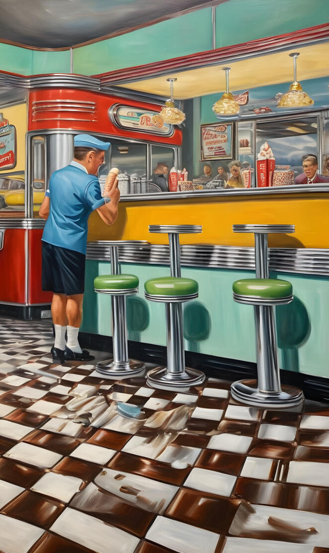 a person standing in front of a bar