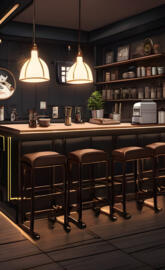 a bar with stools and a counter top