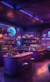 a bar with a large display of plates and glasses