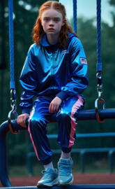 a girl sitting on a swing