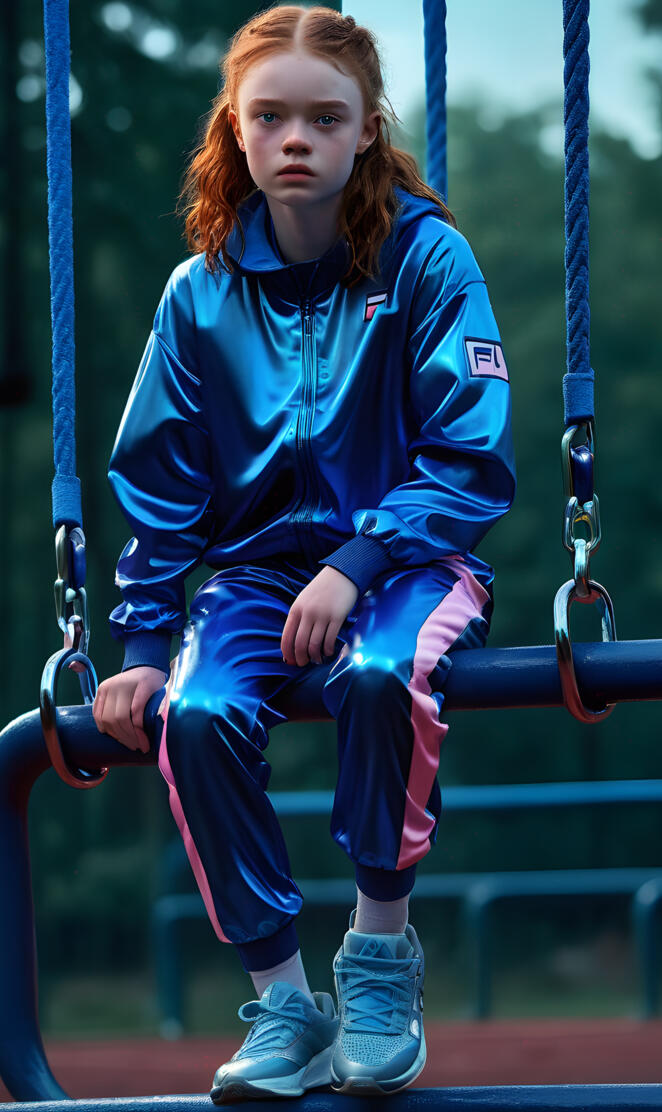 a girl sitting on a swing