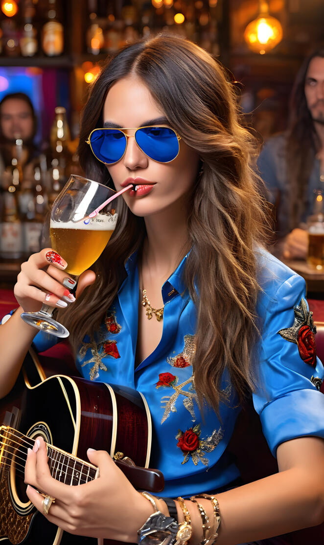 a woman with a drink