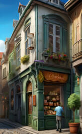 a person walking by a storefront