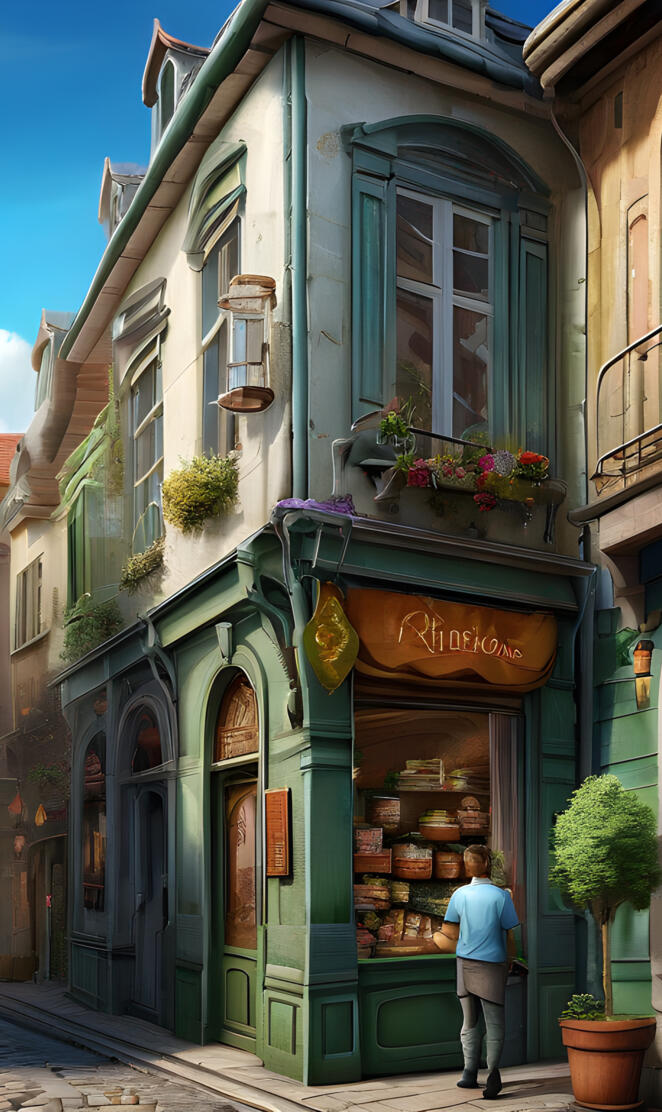 a person walking by a storefront