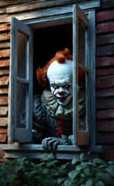 a person in a garment looking out a window