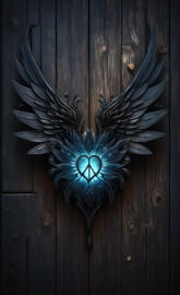 glowing blue peace symbol