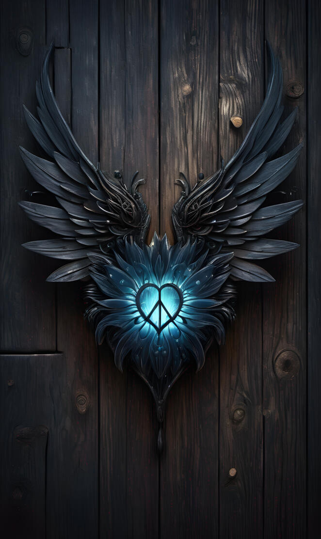 glowing blue peace symbol