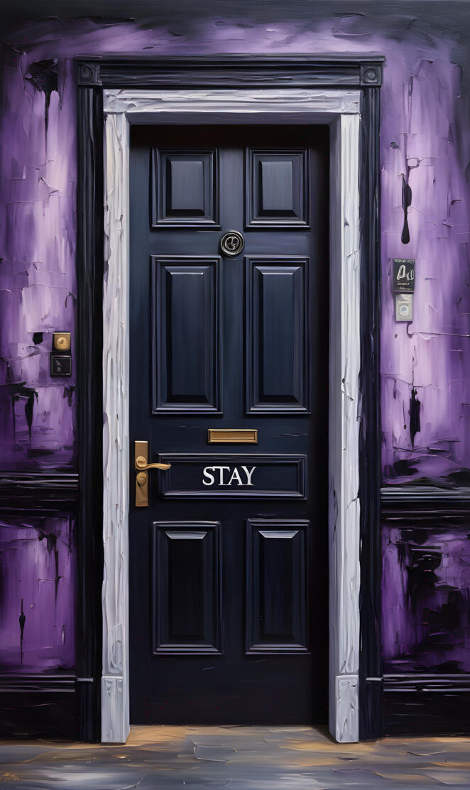 a purple door with a number on it