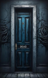 a blue door with a number on it