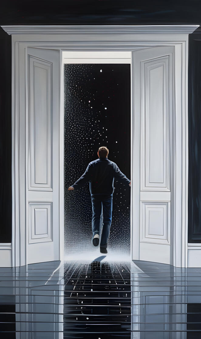 Guy realising he lives in a program and not reality