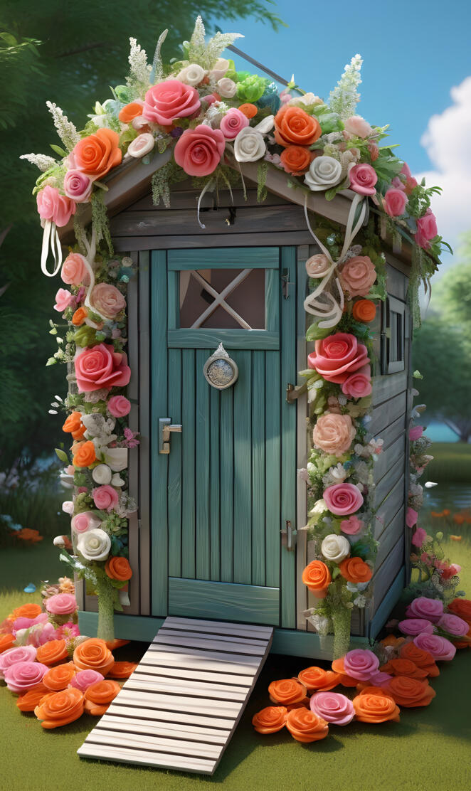 a blue door with flowers in front of it