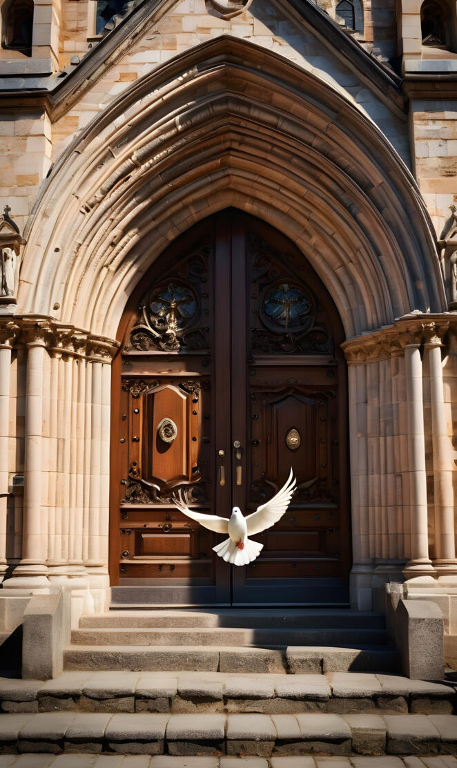 dove by church door