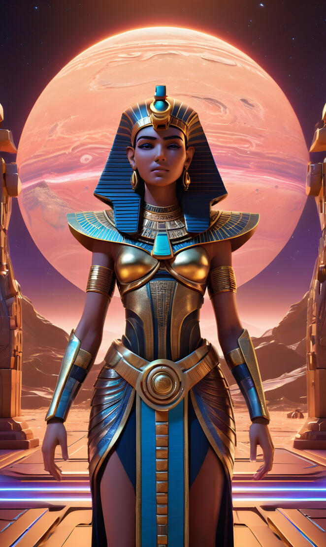 Egyptian Queen Cleopatra exiting lighted up STARGATE Mars5
