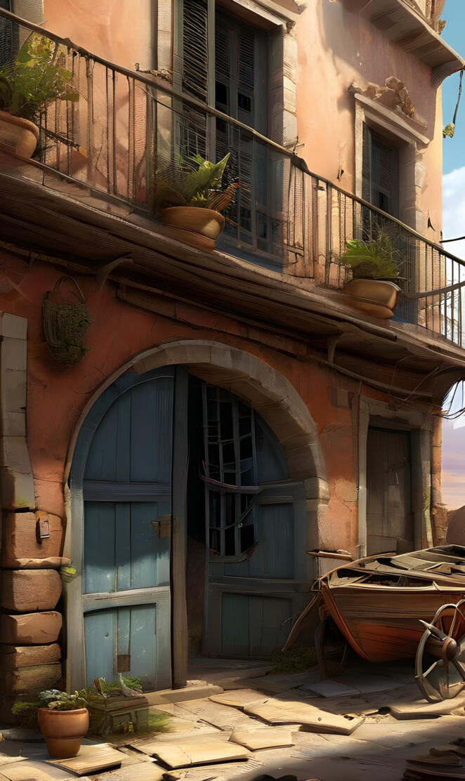 a building with a balcony and plants