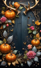 a basket of pumpkins and flowers