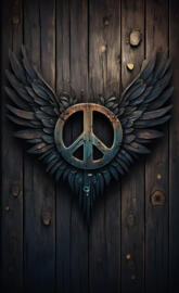 wooden peace symbol, wings