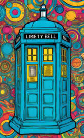 Turquoise Liberty Bell TARDIS With Colorful Background