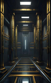 a hallway with several doors