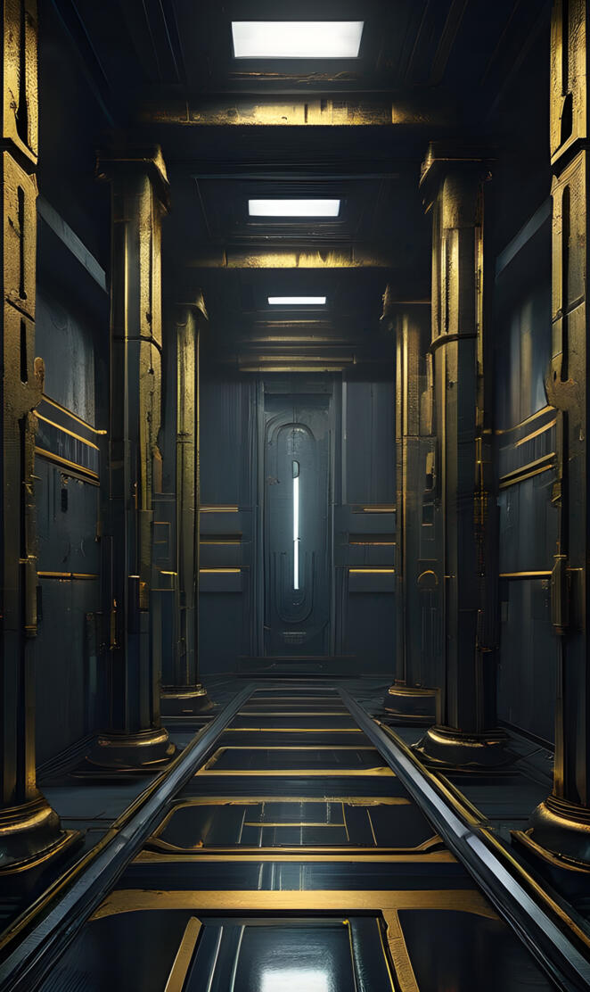 a hallway with several doors
