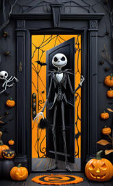 Jack Skellington greeting trick or treaters Halloween 🎃 🤔