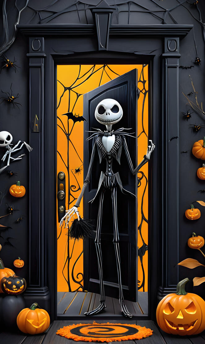 Jack Skellington greeting trick or treaters Halloween 🎃 🤔