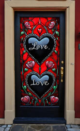 Black Heart's w/LOVE on a Pretty Stained Glass 
Door Fuchsiamama610🌺