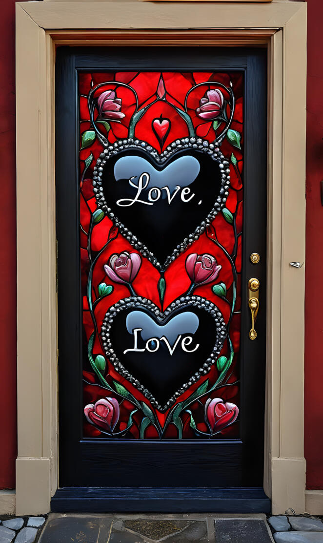 Black Heart's w/LOVE on a Pretty Stained Glass 
Door Fuchsiamama610🌺