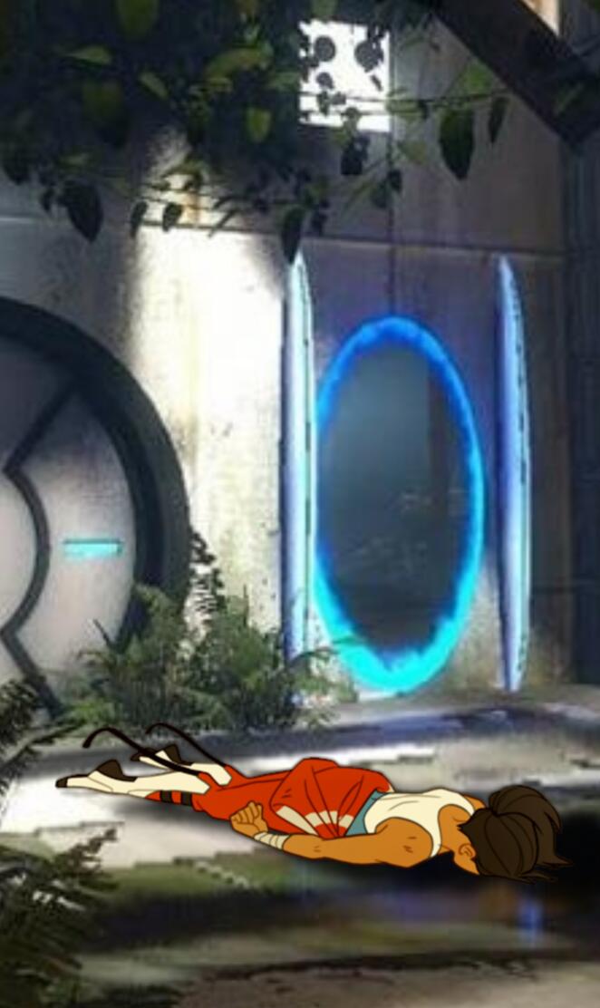 Chell lying down (Portal 2)