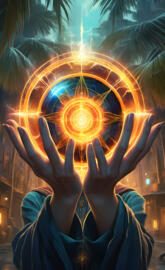 Witch with energy portals in her palms